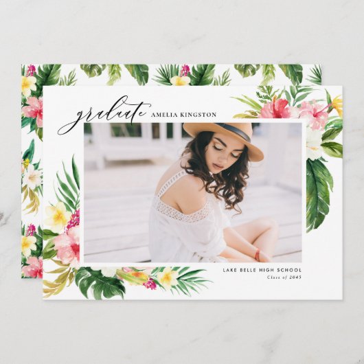 Invitation Aquarelle Tropical Floral Frame (Devant / Derrière)