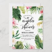 Invitation Aquarelle Tropical Floral Frame Couples Douche (Devant)