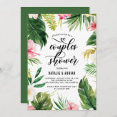 Invitation Aquarelle Tropical Floral Frame Couples Douche (Devant / Derrière)