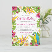 Invitation Aquarelle Tropical Floral Frame Parrot Anniversair (Debout devant)