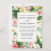 Invitation Aquarelle Tropical Floral Gold Frame Mariage (Devant)