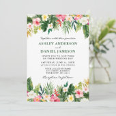 Invitation Aquarelle Tropical Floral Mariage Vert (Debout devant)
