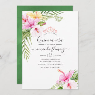 Invitation Aquarelle Tropical Floral Quinceañera