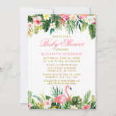 Invitation Aquarelle Tropical Floral Rose Flamant rose Douche (Devant)