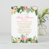 Invitation Aquarelle Tropical Floral Rose Flamant rose Douche (Debout devant)
