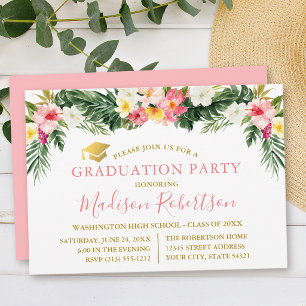 Invitation Aquarelle Tropical Floral Rose Gold Grad Party