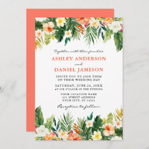 Invitation Aquarelle Tropical Floral Vert Mariage Coral