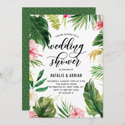 Invitation Aquarelle Tropical Floral Wedding shower (Devant / Derrière)