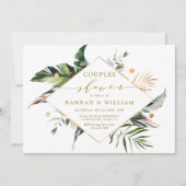 Invitation Aquarelle Tropical Foliage Gold Couples Douche (Devant)