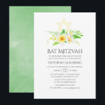 Invitation Aquarelle Tropical Frangipani Bat mitzvah<br><div class="desc">Sage vert,  jaune et blanc botanique tropicale frangipanis cartes d'invitation bat mitzvah conçues pour être rapidement et facilement customisé à vos détails de l'événement.</div>