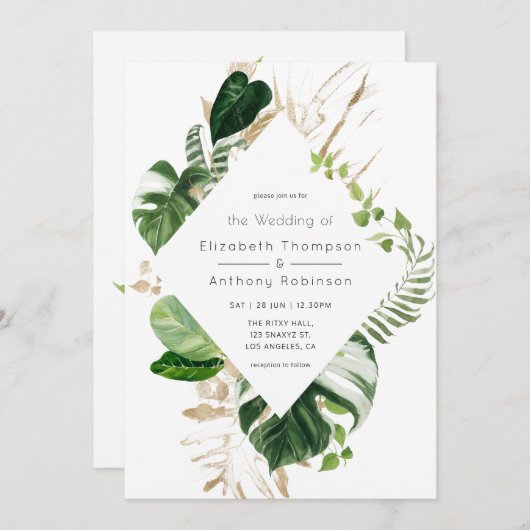 Invitation Aquarelle Tropical Geometry Beach Wedding (Devant / Derrière)