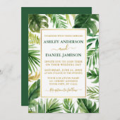 Invitation Aquarelle Tropical Green Mariage Or Vert (Devant / Derrière)