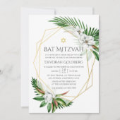 Invitation Aquarelle Tropical Greenery Bat mitzvah géométriqu (Devant)