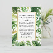 Invitation Aquarelle Tropical Greenery Gold Frame Mariage (Debout devant)