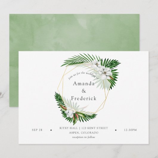 Invitation Aquarelle Tropical Greenery Mariage géométrique (Devant / Derrière)