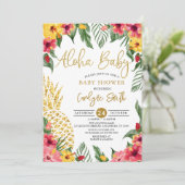 Invitation Aquarelle Tropical Hawaiian Pineappy Baby shower (Debout devant)