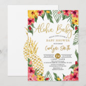 Invitation Aquarelle Tropical Hawaiian Pineappy Baby shower (Devant / Derrière)