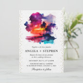 Invitation Aquarelle Tropical Island Sunset Mariage (Debout devant)