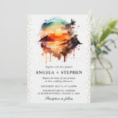 Invitation Aquarelle Tropical Island Sunset Mariage (Debout devant)
