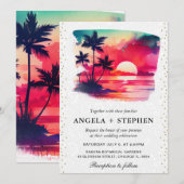 Invitation Aquarelle Tropical Island Sunset Mariage (Devant / Derrière)