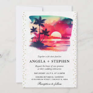 Invitation Aquarelle Tropical Island Sunset Mariage