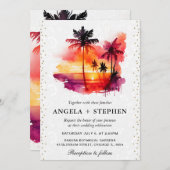 Invitation Aquarelle Tropical Island Sunset Mariage (Devant / Derrière)