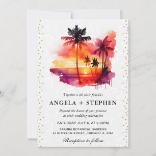 Invitation Aquarelle Tropical Island Sunset Mariage