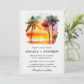 Invitation Aquarelle Tropical Island Sunset Mariage (Debout devant)