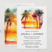 Invitation Aquarelle Tropical Island Sunset Mariage (Devant / Derrière)
