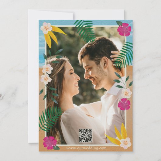 Invitation Aquarelle Tropical Ocean Beach Code QR Mariage (Dos)