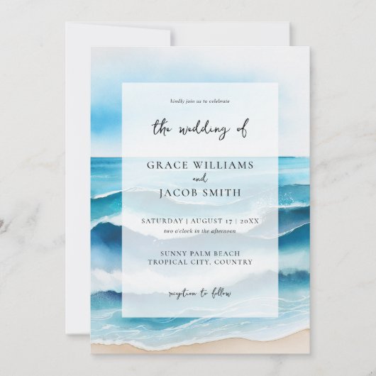 Invitation Aquarelle Tropical Ocean Beach Mariage (Devant)