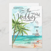 Invitation Aquarelle Tropical Palm Tree Beach Mariage (Devant / Derrière)