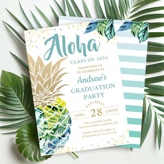 Invitation Aquarelle Tropical Pineapple Beach Graduation