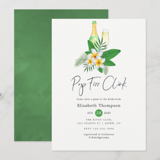 Invitation Aquarelle Tropical Pop Fizz Clink (Devant / Derrière)