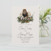 Invitation Aquarelle Tropical Safari Jungle Lion Mariage (Debout devant)