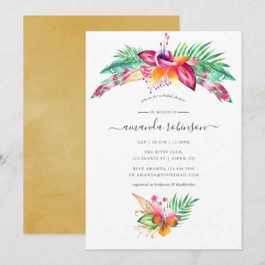 Invitation Aquarelle Tropical Summer Beach Fête des mariées (Devant / Derrière)