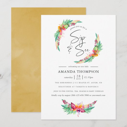 Invitation Aquarelle Tropical Summer Beach Sip and See (Devant / Derrière)