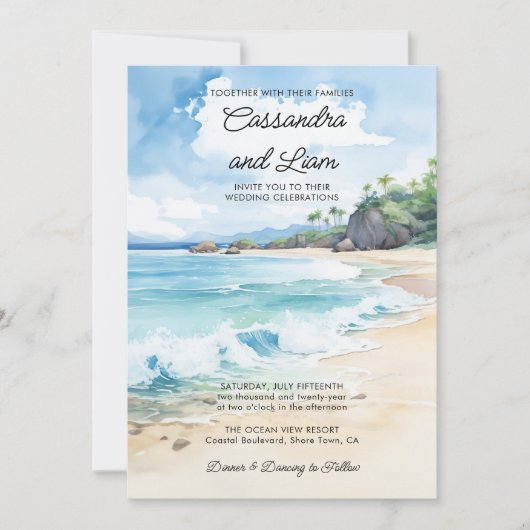 Invitation Aquarelle Tropical Summer Beach Wedding (Devant)
