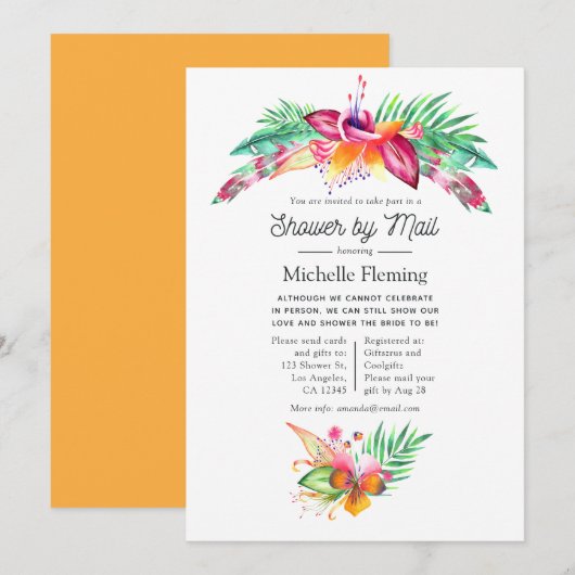 Invitation Aquarelle Tropical Summer Fête des mariées par cou (Devant / Derrière)