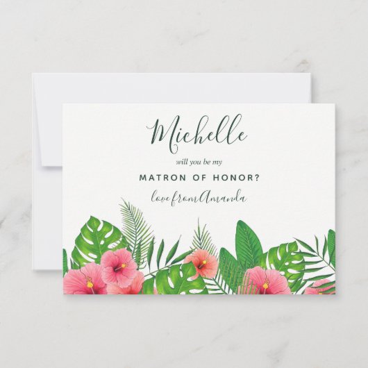 Invitation Aquarelle Tropical Veux-tu être ma Matrone d'Honne (Devant)