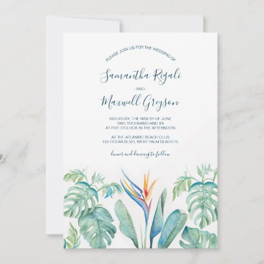 Invitation Aquarelle tropicale (Devant)