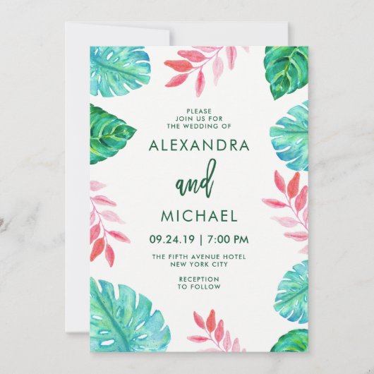 Invitation Aquarelle tropicale (Devant)