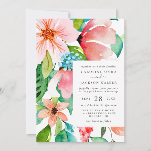 Invitation Aquarelle tropicale (Devant)