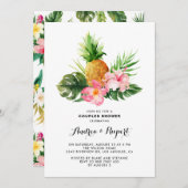Invitation Aquarelle tropicale Ananas Couples Douche (Devant / Derrière)