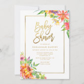 Invitation Aquarelle tropicale Baby shower de calligraphie OR (Devant)