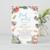 Invitation Aquarelle tropicale Baby shower d'été au bord de l (Debout devant)