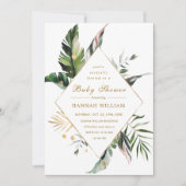 Invitation Aquarelle tropicale Baby shower d'or de feuillage (Devant)