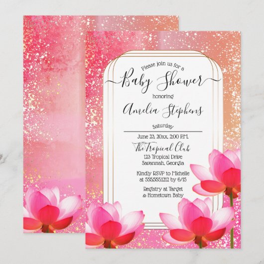 Invitation Aquarelle tropicale Boho Lotus Baby shower floral (Devant / Derrière)
