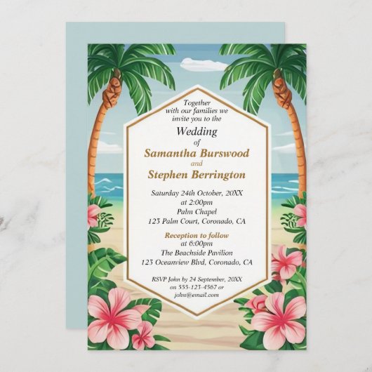 Invitation Aquarelle tropicale colorée Réception de mariage (Devant / Derrière)
