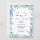 Invitation Aquarelle tropicale d'anniversaire Feuilles bleu v (Devant)